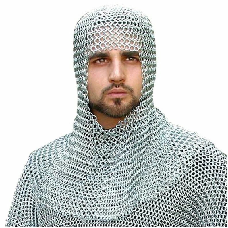 Aluminum Butted Chainmail Coif - Authentic Medieval Reenactment Armor Costume - Ideal Christmas Gift - Retro Handicrafts