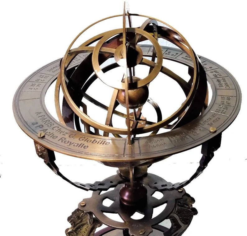 Antique Brass 18" Armillary Globe Sphere with Compass on Wooden Base - Home & Office Decor Gift - Retro Handicrafts