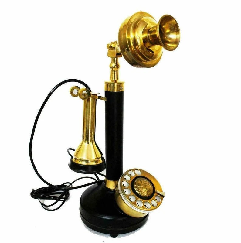 Antique Brass American Landline Telephone Vintage Rotary Dial Candlestick Phone, Housewarming Gift - Retro Handicrafts