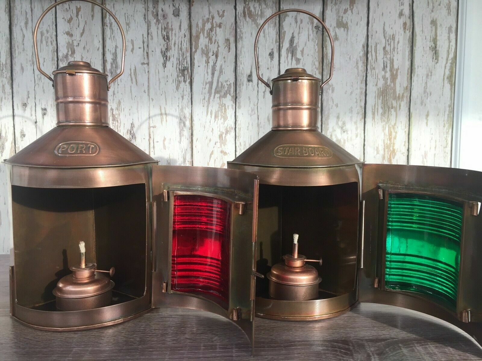 Antique Brass Finish Port & Starboard Lanterns Nautical Oil Lamps Ship Boat - Retro Handicrafts