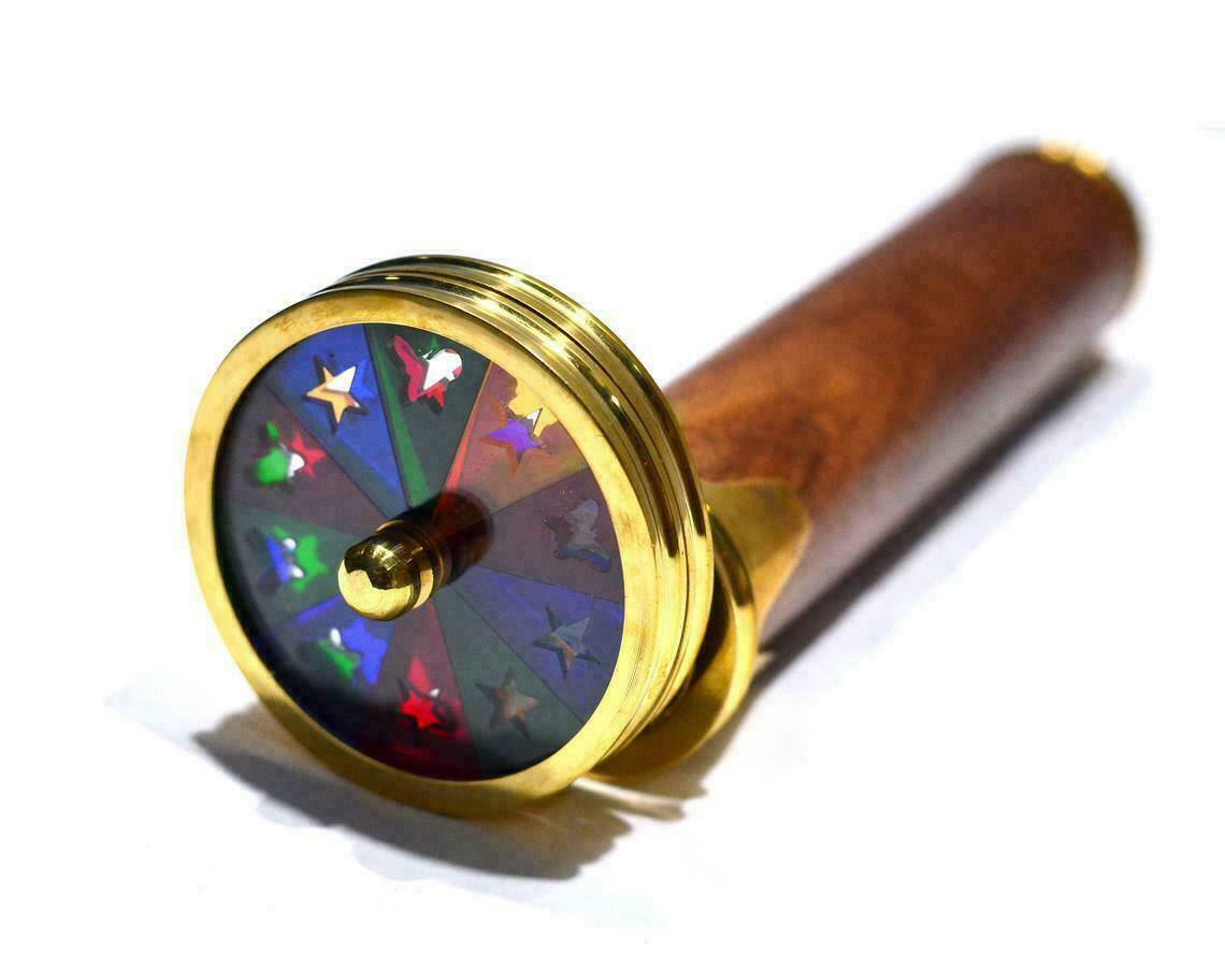 Antique Brass & Wooden Double Wheel Kaleidoscope Vintage Nautical Collectible - Retro Handicrafts