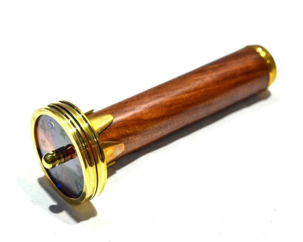 Antique Brass & Wooden Double Wheel Kaleidoscope Vintage Nautical Collectible - Retro Handicrafts