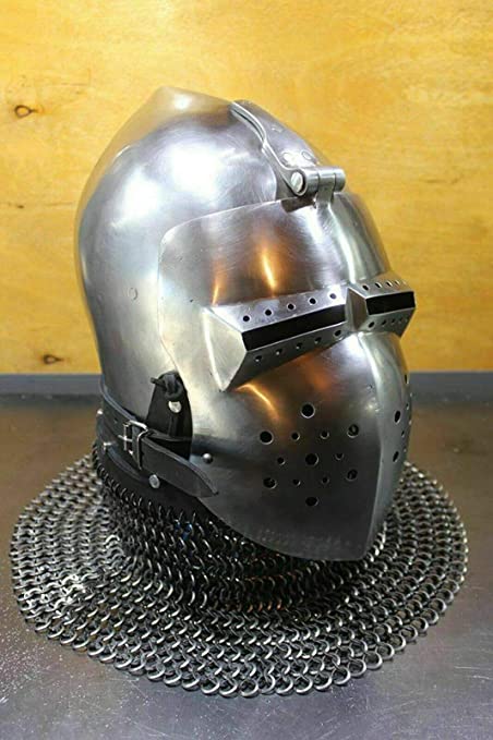 Antique Custom SCA HNB 14 Gauge Steel Medieval Combat Pig Faced Bascinet Helmet - Retro Handicrafts