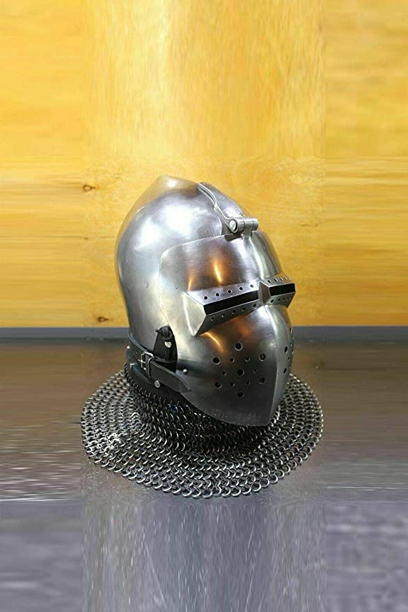 Antique Custom SCA HNB 14 Gauge Steel Medieval Combat Pig Faced Bascinet Helmet - Retro Handicrafts