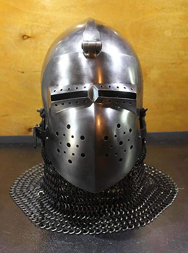 Antique Custom SCA HNB 14 Gauge Steel Medieval Combat Pig Faced Bascinet Helmet - Retro Handicrafts