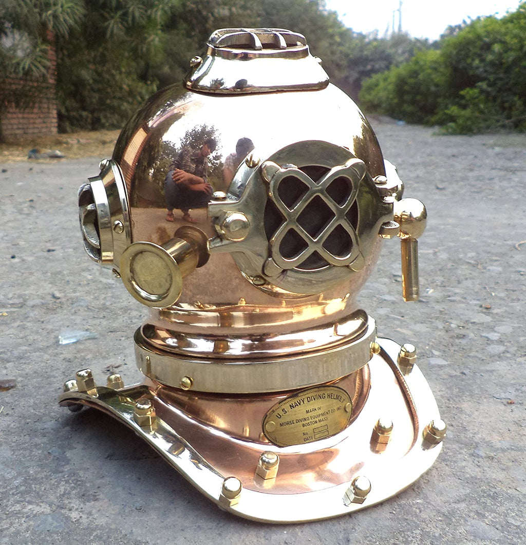 Antique Marine Mini Diving Helmet Replica Mark Us Navy Nautical Copper and Brass - Retro Handicrafts