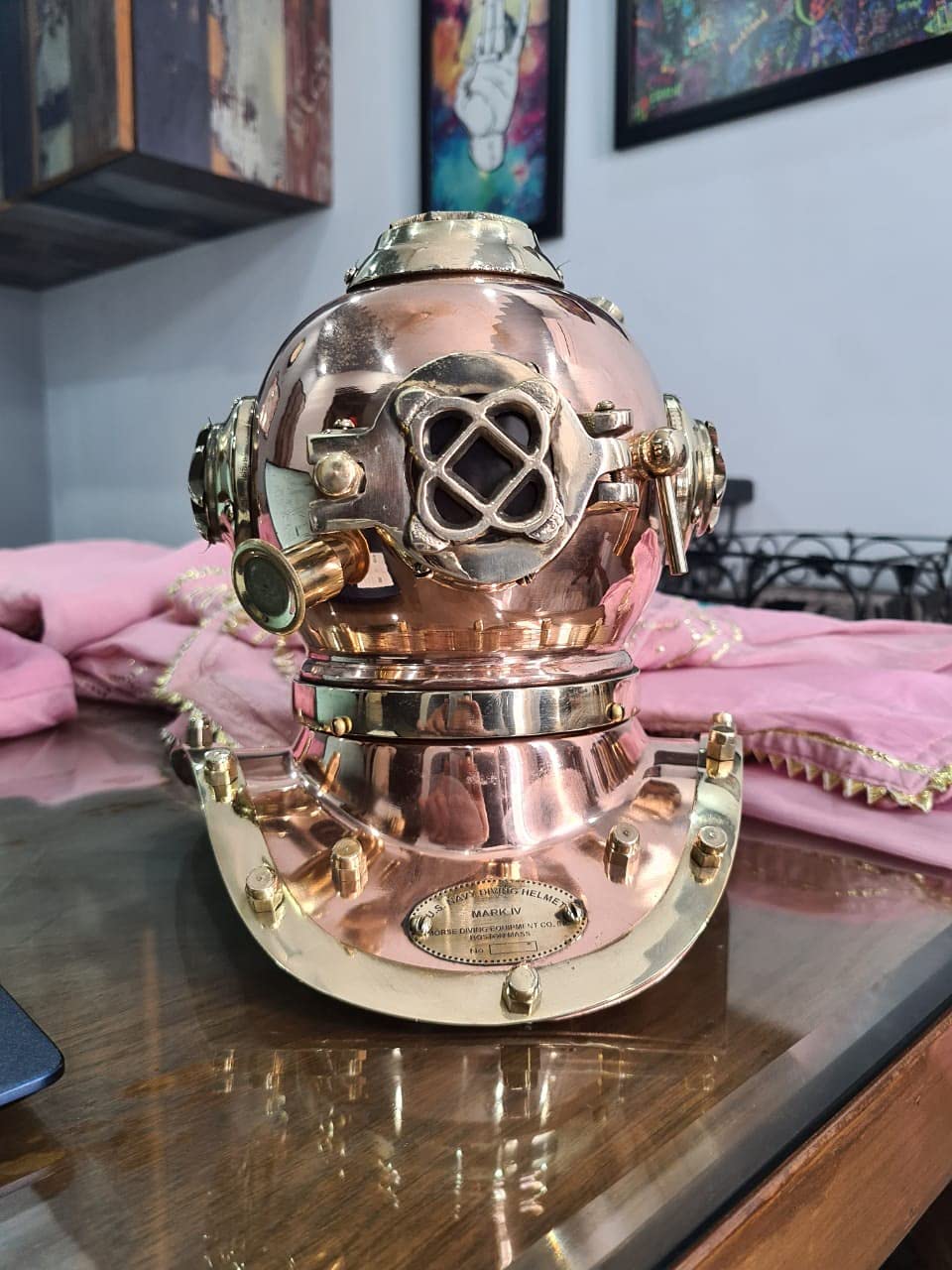 Antique Marine Mini Diving Helmet Replica Mark Us Navy Nautical Copper and Brass - Retro Handicrafts