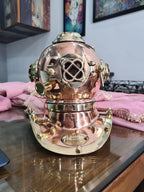 Antique Marine Mini Diving Helmet Replica Mark Us Navy Nautical Copper and Brass - Retro Handicrafts