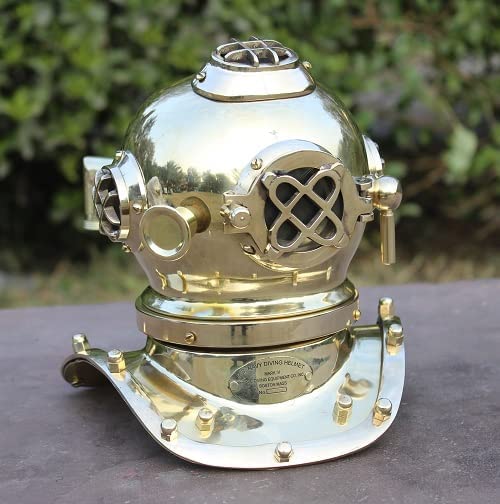 Antique Marine Mini Diving Helmet Replica Mark Us Navy Nautical Full Brass - Retro Handicrafts