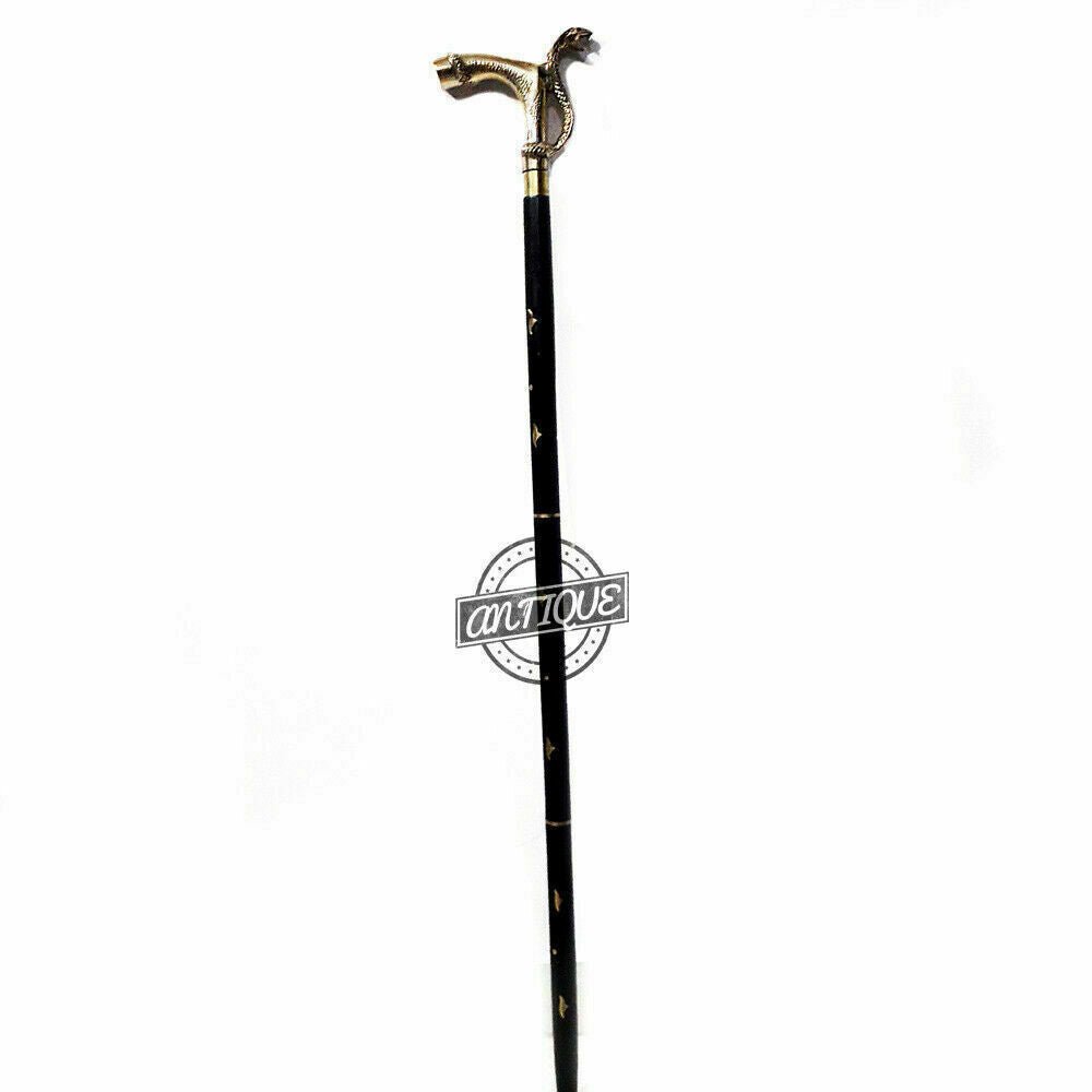 Antique Nautical Gift HEAD Brass Victorian Design Wooden Walking Cane Stick item - Retro Handicrafts