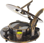 Antique sundial compass with patina finish, accompanied by an attractive gift box.