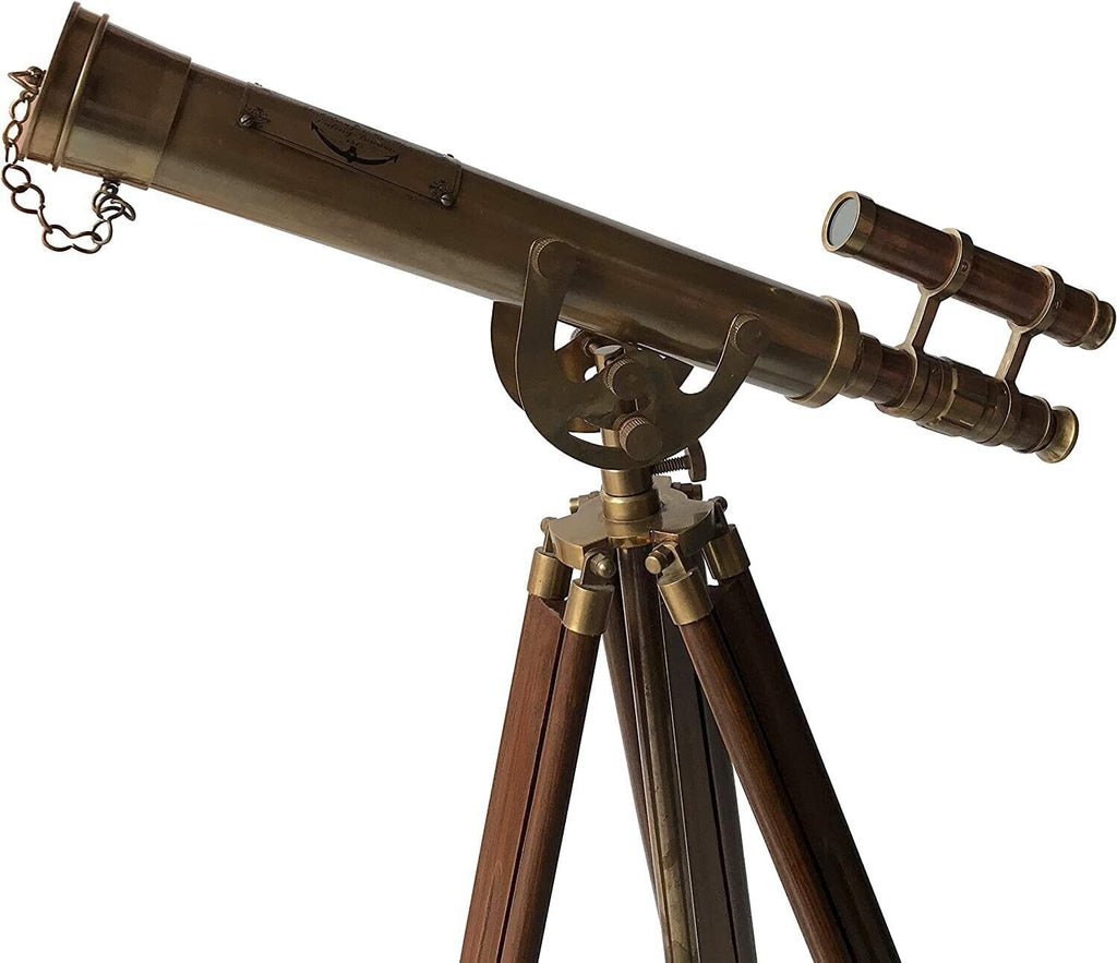 Antique Telescope Wooden Tripod Floor Standing Brass Adjustable Telescope Gift - Retro Handicrafts