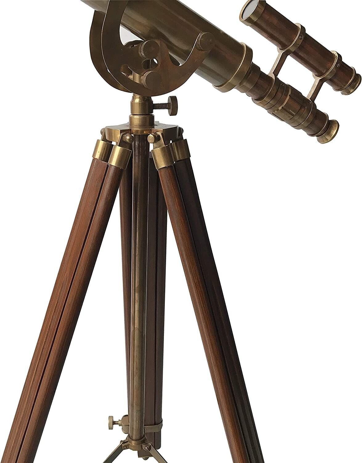 Antique Telescope Wooden Tripod Floor Standing Brass Adjustable Telescope Gift - Retro Handicrafts