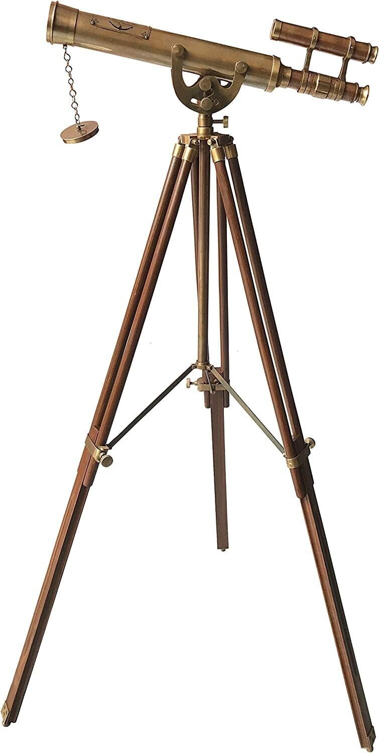Antique Telescope Wooden Tripod Floor Standing Brass Adjustable Telescope Gift - Retro Handicrafts