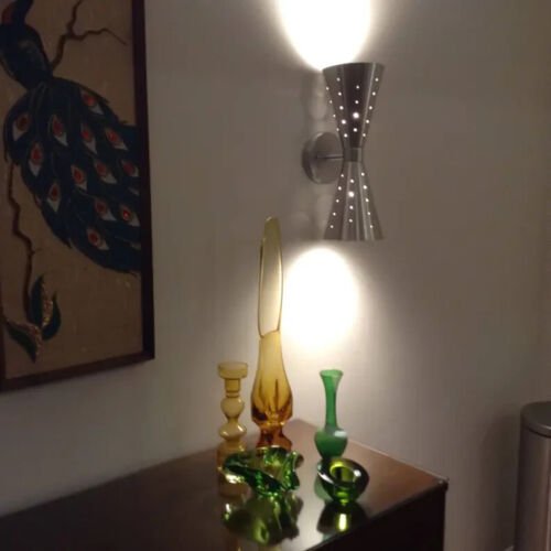 Atomic 50's 60's style mid - century modern bow tie dual cone wall sconce lamp - Retro Handicrafts