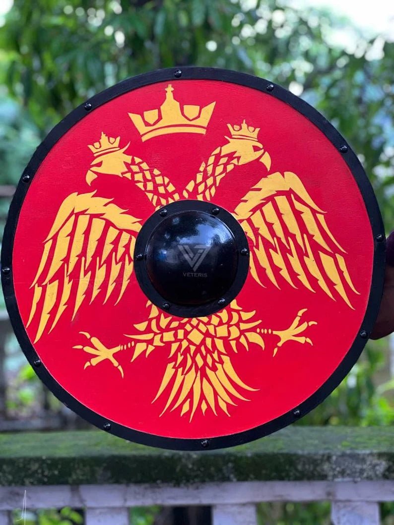 Authentic Viking Medieval Wooden Round Shield - Handmade battle-worn Norse LARP armor for reenactments.