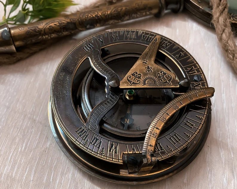 Personalized sundial compass as a baptism keepsake, custom engraved for a unique and meaningful gift.