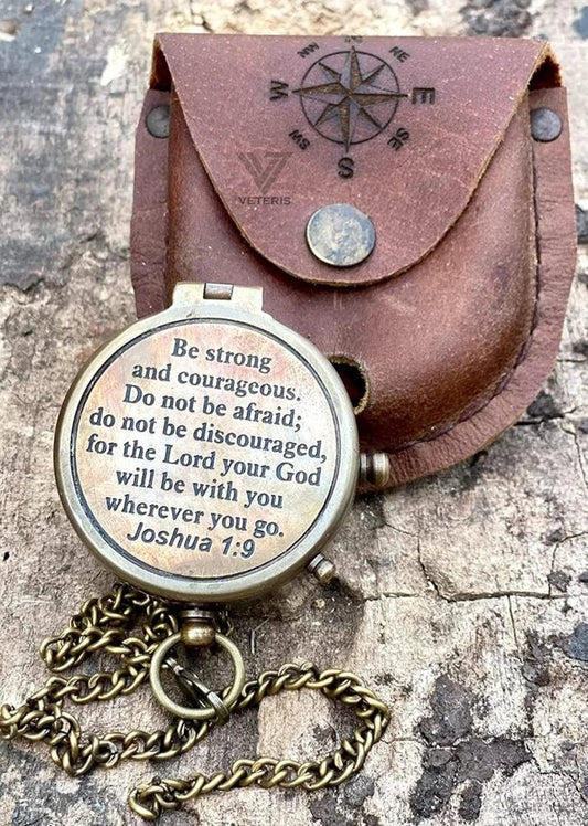 BE STRONG & Courageous Brass Compass | Engraved Religious Joshua 1:9 quote birthday gift, baptism confirmation gifts idea for boy girl - Retro Handicrafts