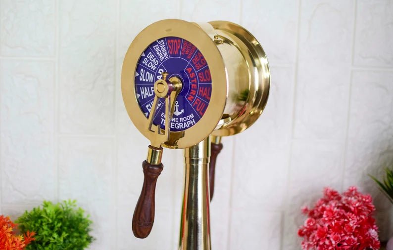 Big Telegraph Handcrafted, Brass Engine Room Order Telegraph, Bell Sound Lever Movement Wooden - Retro Handicrafts