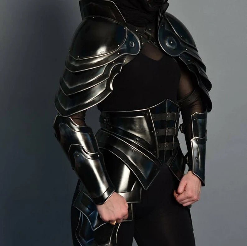 Black Lady Armour Suit, Medieval Female Fantasy Costume - Retro Handicrafts