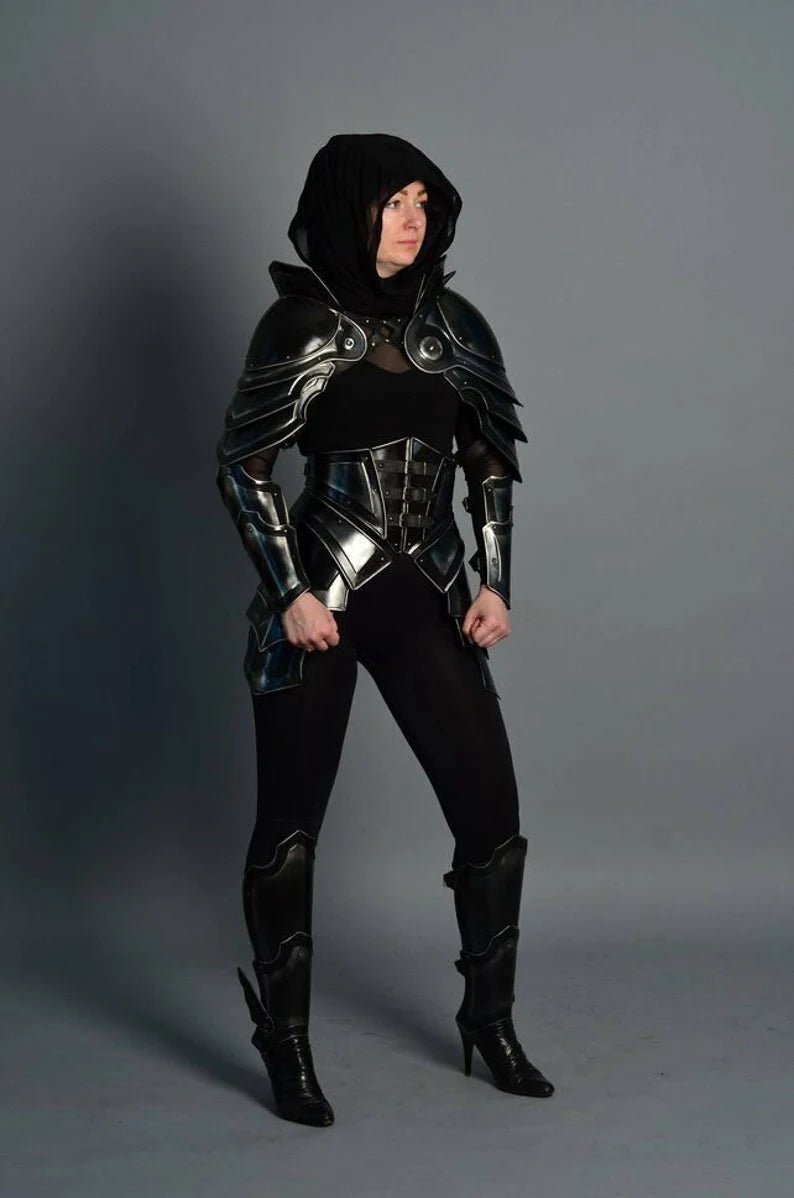 Black Lady Armour Suit, Medieval Female Fantasy Costume - Retro Handicrafts