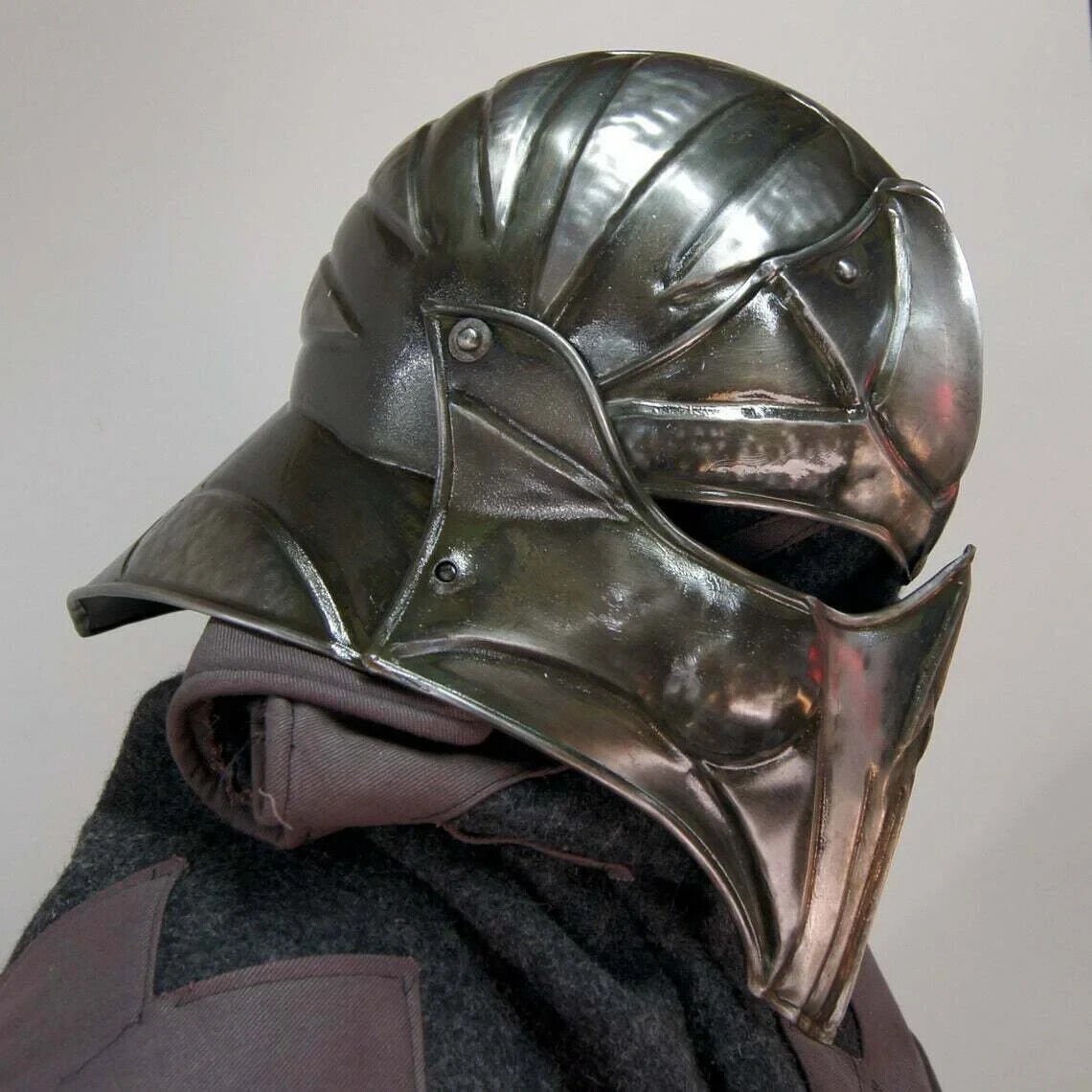 Blackened 18 Gauge Steel Medieval Demonic Face Vader Sallet Helmet1 halloween - Retro Handicrafts