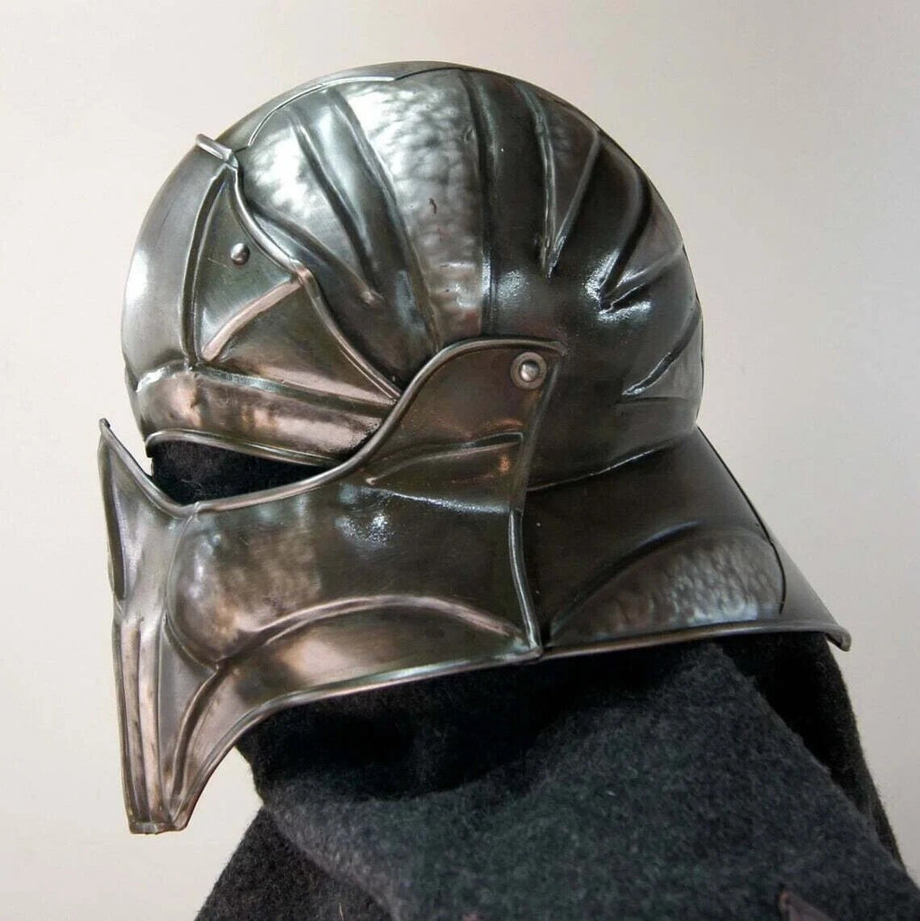 Blackened 18 Gauge Steel Medieval Demonic Face Vader Sallet Helmet1 halloween - Retro Handicrafts