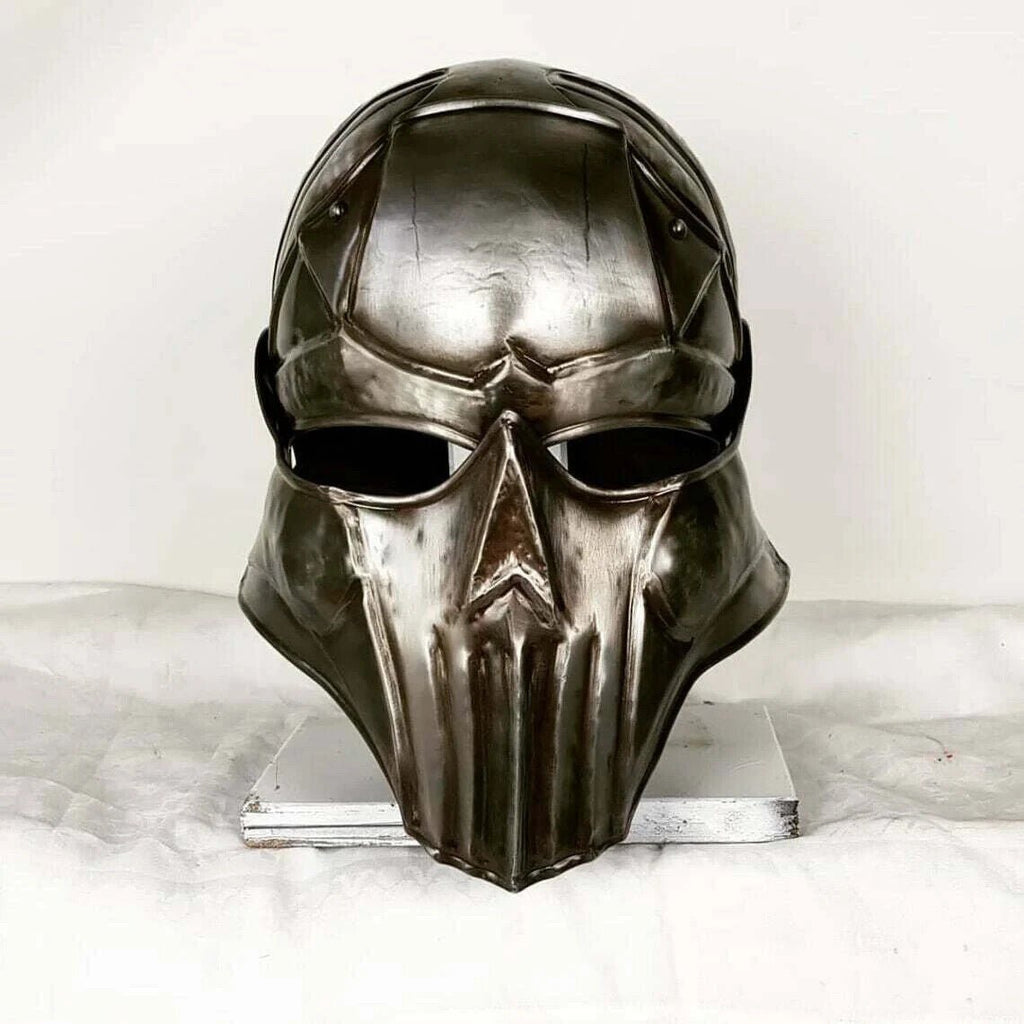 Blackened 18 Gauge Steel Medieval Demonic Face Vader Sallet Helmet1 halloween - Retro Handicrafts