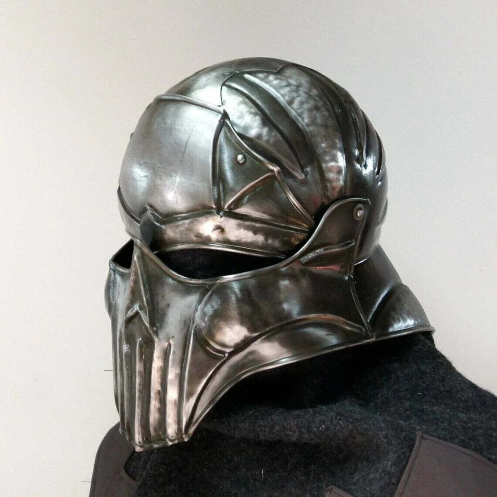 Blackened 18 Gauge Steel Medieval Demonic Face Vader Sallet Helmet1 halloween - Retro Handicrafts