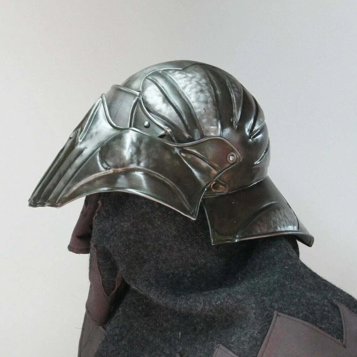 Blackened 18 Gauge Steel Medieval Demonic Face Vader Sallet Helmet1 halloween - Retro Handicrafts