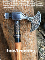 Brass Axe Handle Walking Stick Viking Wooden Cane - Retro Handicrafts