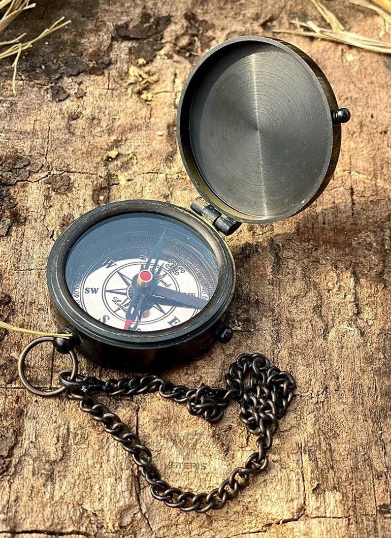 Handcrafted brass compass with leather case, ideal confirmation gift for son or loved one