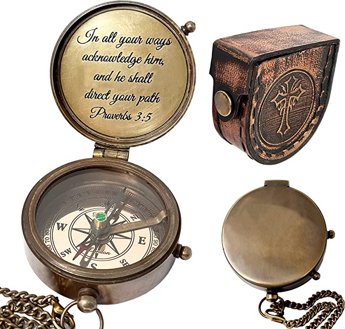 Brass Nautical Compass engraved for son and grandson, perfect gift for Baptism, Graduation, and Confirmation.