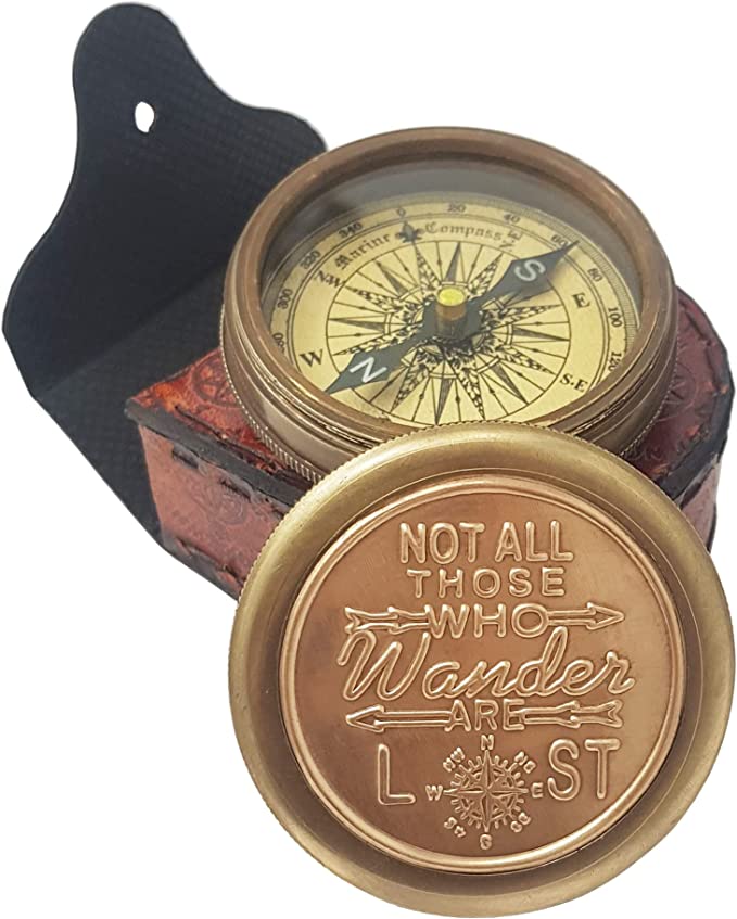 Elegant brass compass packaged in a gift box, a thoughtful keepsake for any special occasion.