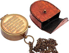 Thoreau's "Go Confidently" brass compass held in hand, showcasing its compact and portable design.