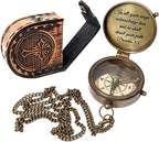 Brass compass with top grain leather case, ideal gift for Baptism, Communion, and Graduation Day celebrations.