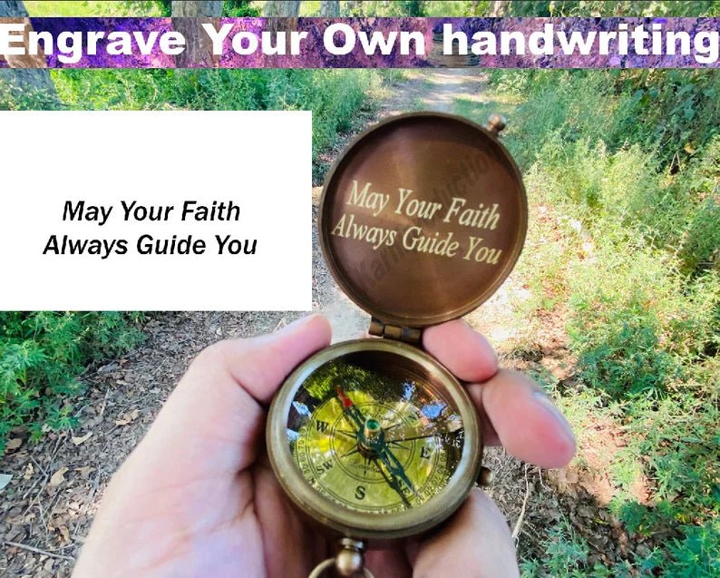 High-quality brass or copper personalized compass, 2 inches in diameter, perfect for collectors and adventurers.