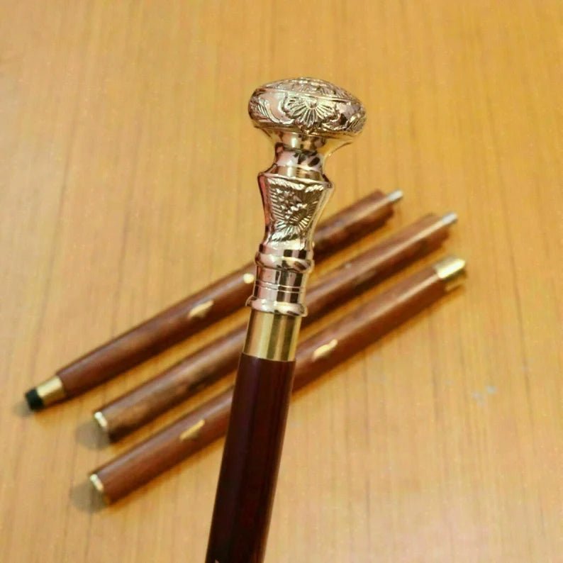 Brass Handle Antique Victorian Wooden Walking Stick with Elegant Design