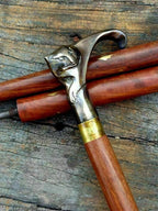 Close-up of Brass Handle on Nautical Walking Stick with Rosewood Shaft