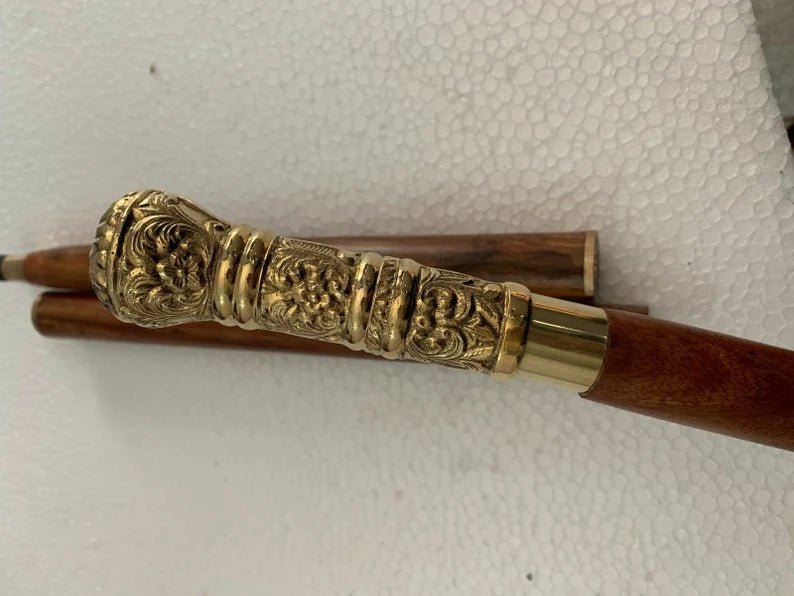 Removable Brass Ring on Long Antique Brass Handle Imperial Walking Cane