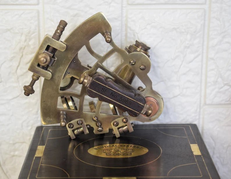 Brass Sextant, Handheld Nautical Sextant With Wooden Box - Retro Handicrafts