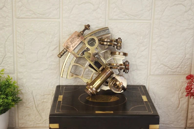 Brass Sextant, Handheld Nautical Sextant With Wooden Box - Retro Handicrafts