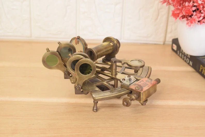 Brass Sextant, Handheld Nautical Sextant With Wooden Box - Retro Handicrafts
