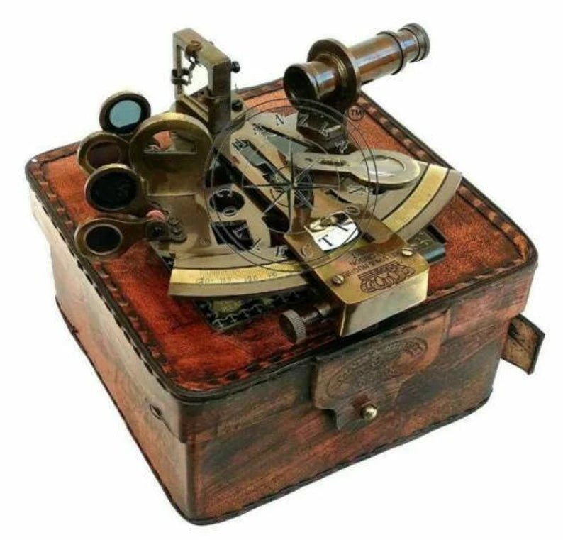 Brass Sextant Nautical Brass Sextant Working Marine with Leather Box. - Retro Handicrafts