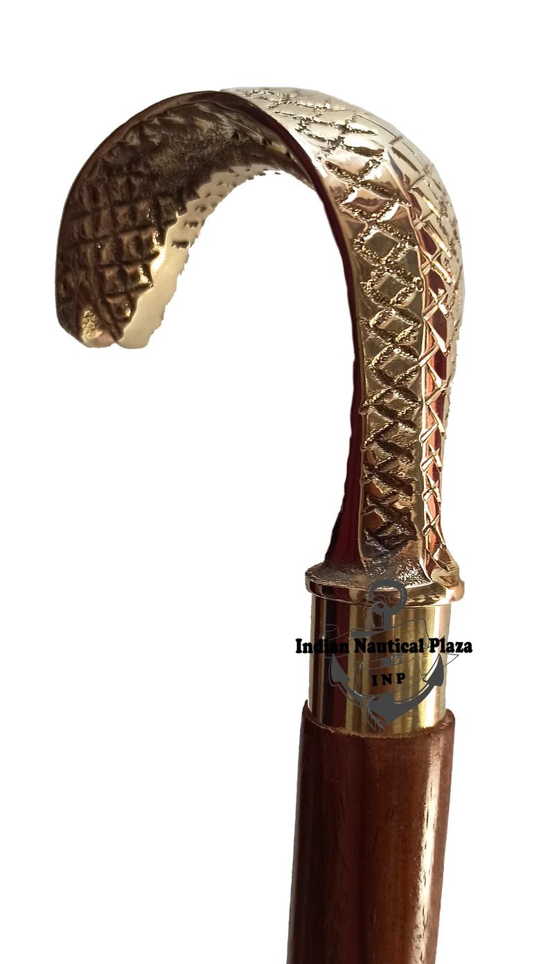 Elegant brass snake head walking cane, 89 cm, ideal for collectors and maritime décor enthusiasts.