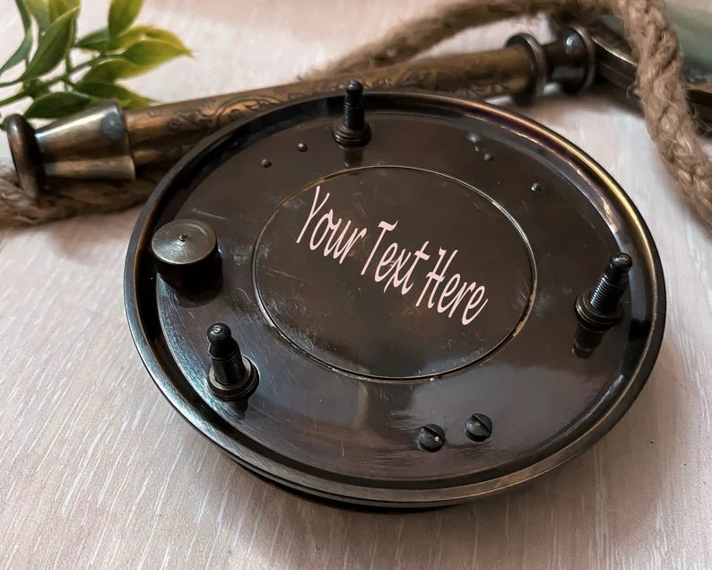 Brass sundial compass with a wooden case, ideal for gifting and keepsake storage with elegant craftsmanship.