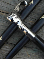 Cat Style Brass Walking Cane Wand with Wooden Shaft, Elegant Design