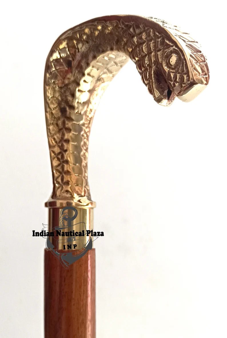 Classic Victorian style brass walking stick with cobra snake head, 89 cm length, perfect for daily use and décor.
