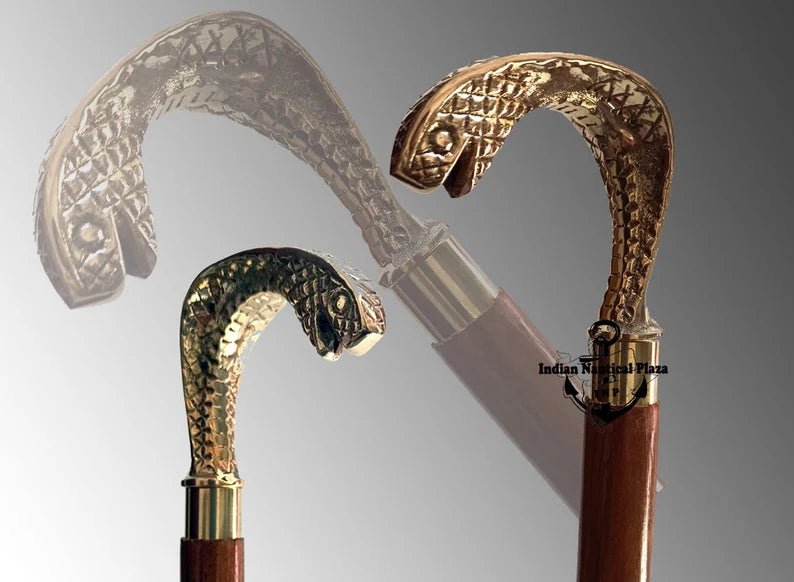 Cobra snake head classic Victorian brass walking stick with elegant detailing and high-quality finish.