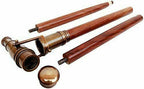 Complete 3-Fold Telescope Brass Walking Stick with Victorian Style and Antique Finish